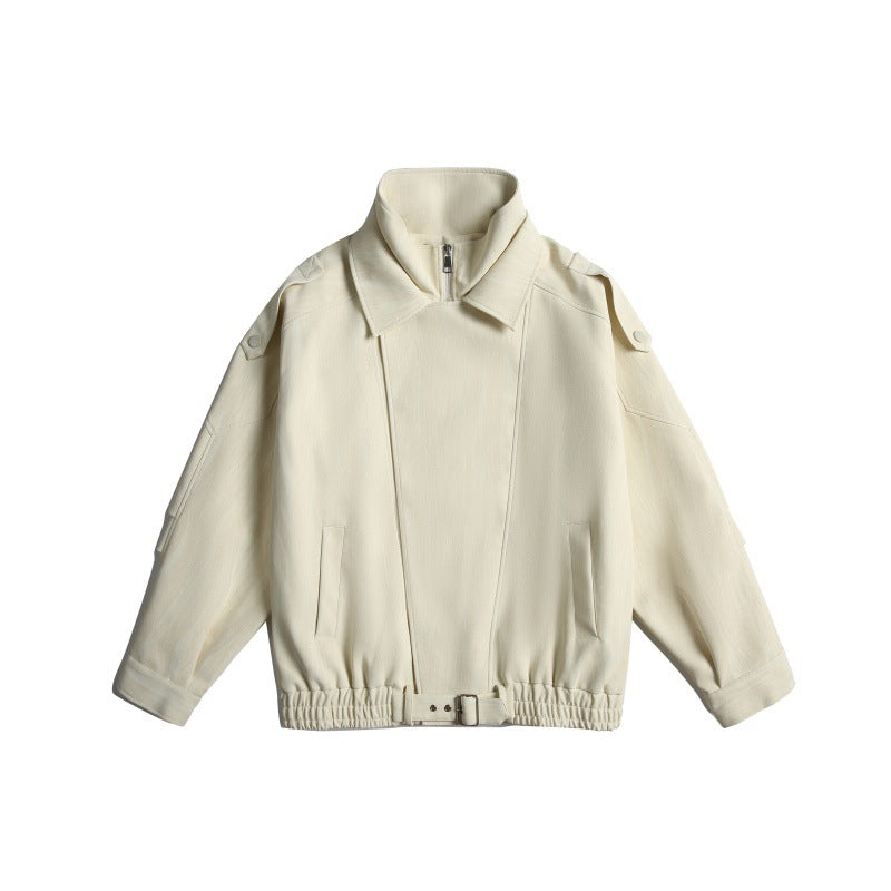 Unisex Kurz geschnittene Boxy-Blousonjacke mit Funnelkragen, Epauletten und Taillengürtel Echoarchiv