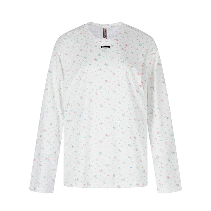 Damen Langarmshirt mit zartem Blumenprint und Rundhalsausschnitt Echoarchiv
