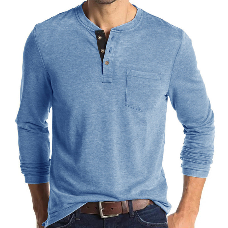 Herren Langarm-Henley-Shirt mit modischen Knopfdetails Echoarchiv
