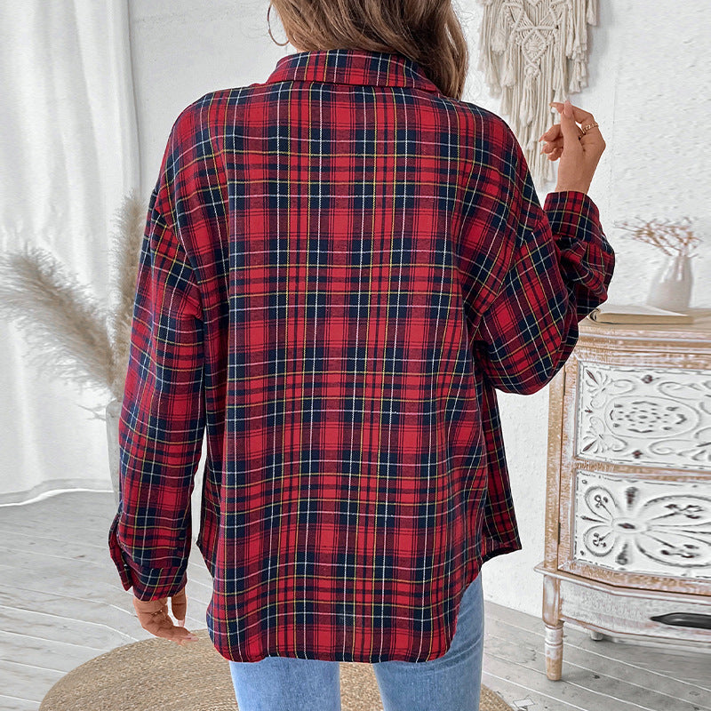 Damen Oversize-Karo-Hemdbluse aus weichem Flanell mit Brusttasche und verlängertem Rückenteil Echoarchiv