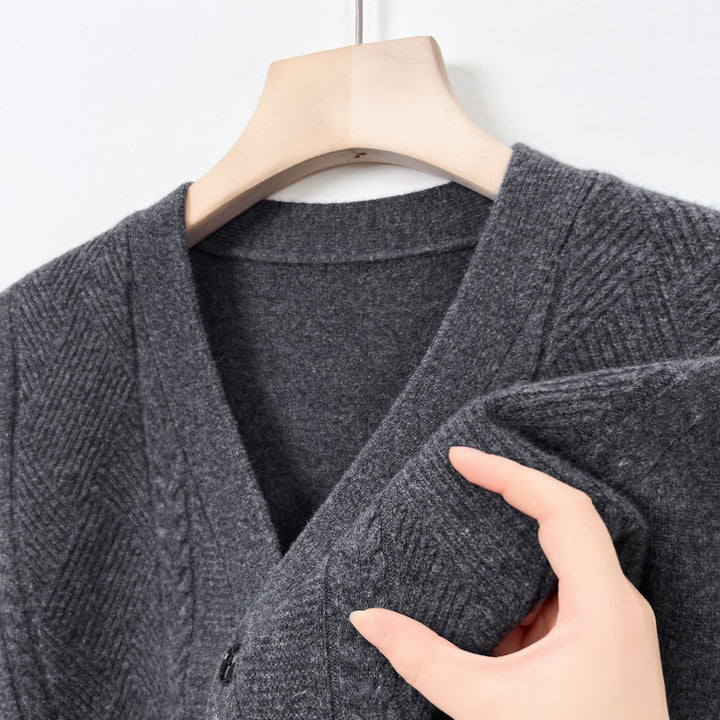 Herren Strickjacke mit V-Ausschnitt und strukturiertem Design Echoarchiv