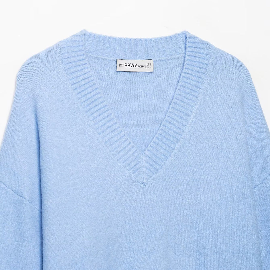Damen Oversize V‑Ausschnitt Feinstrickpullover mit breitem Rippenbund Echoarchiv