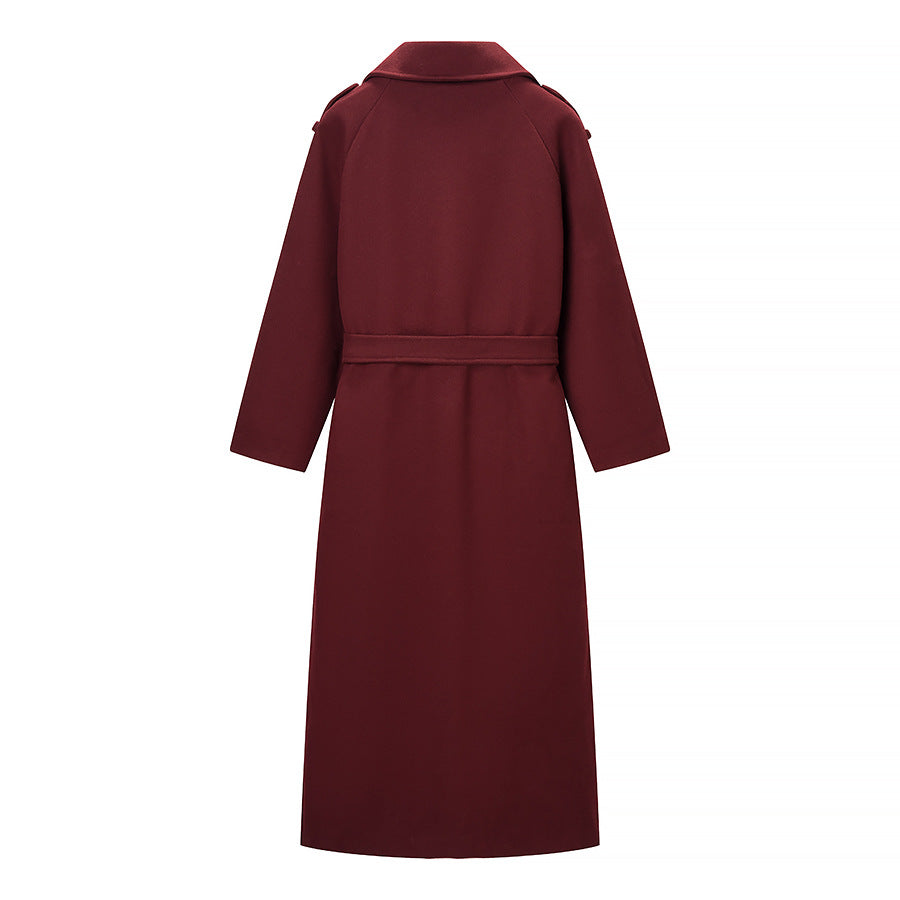 Damen Maxilanger Wollmix-Trenchcoat mit Schulterpasse, Bindegürtel und Krempelärmeln Echo Archiv