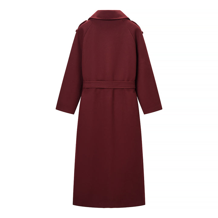 Damen Maxilanger Wollmix-Trenchcoat mit Schulterpasse, Bindegürtel und Krempelärmeln Echo Archiv
