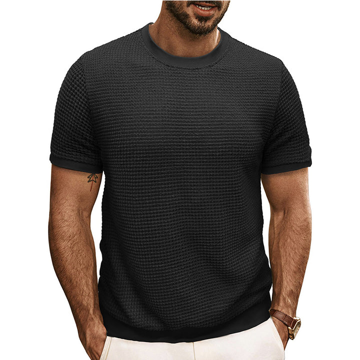 Herren Strukturiertes Kurzarm-T-Shirt aus atmungsaktivem Baumwollmix mit Rundhalsausschnitt Echoarchiv