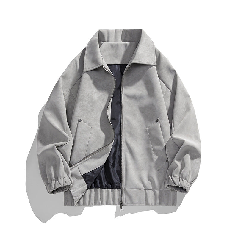 Herren Kunstvelours‑Bomberjacke im Oversize‑Boxy‑Cut mit Zwei‑Wege‑Reißverschluss & elastischem Saum Echoarchiv