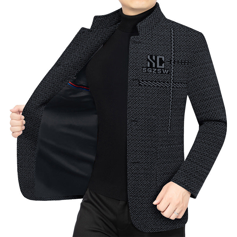 Herren Sakko-Cardigan mit wärmender Teddyfutter und Stehkragen – Taviero