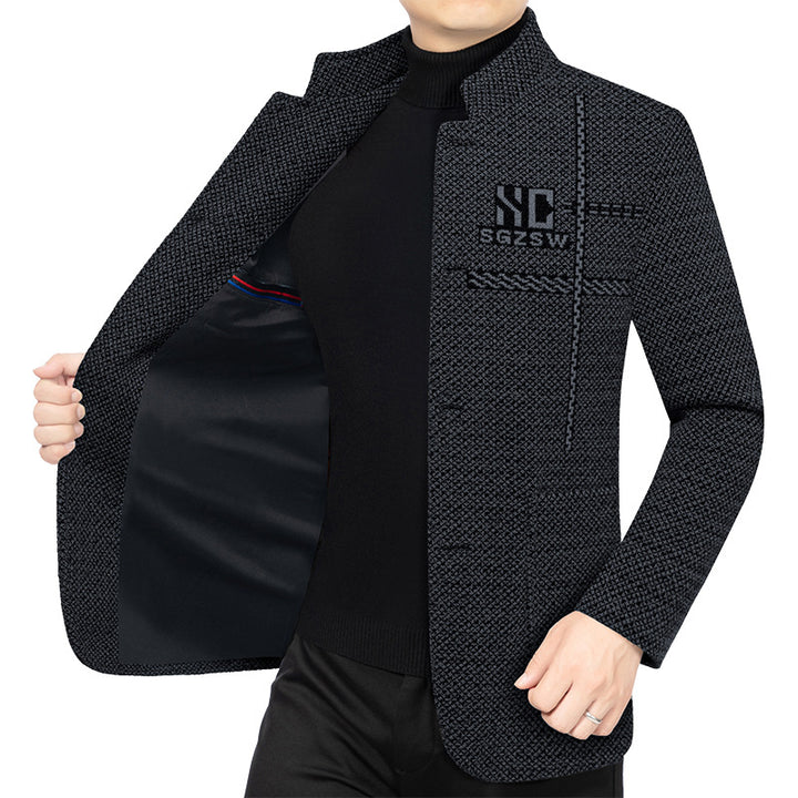 Herren Sakko-Cardigan mit wärmender Teddyfutter und Stehkragen – Taviero