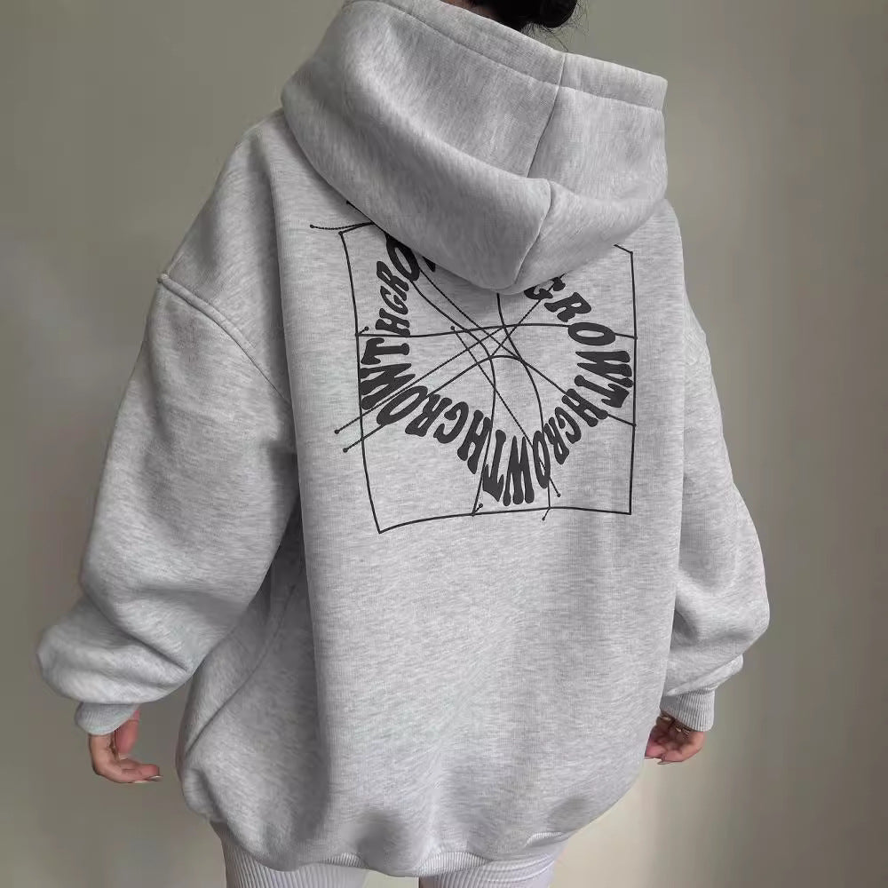 Damen Oversize Kapuzenpullover mit Grafikprint auf dem Rücken Echoarchiv