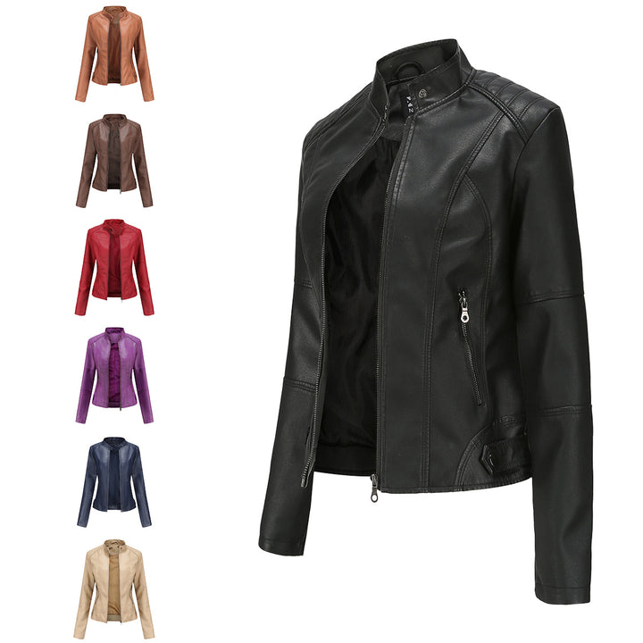 Damen nan taillierte Kunstlederjacke mit Stehkragen und durchgehendem Reißverschluss Echo Archiv