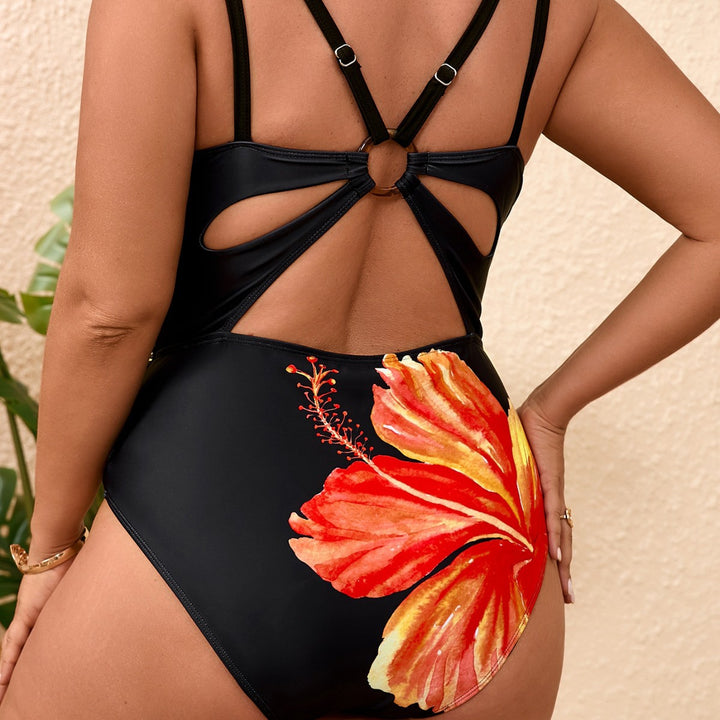 Damen Einteiliger Badeanzug mit floralem Design und V-Ausschnitt Echo Archiv