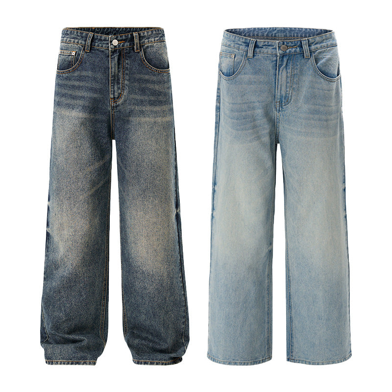 Herren Weite Stonewashed Denim-Jeans mit geradem Ultraweitem Bein Echo Archiv