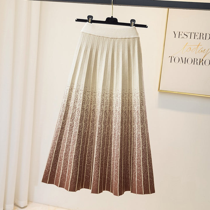 Damen Eleganter Plissee-Rock mit kontrastierenden Streifen Echo Archiv