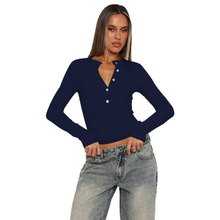 Damen Langarmshirt mit Knopfleiste und figurbetontem Schnitt Echo Archiv