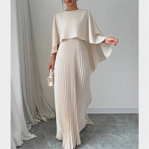 Damen Maxikleid mit plissiertem Rock und fließendem Cape Echo Archiv