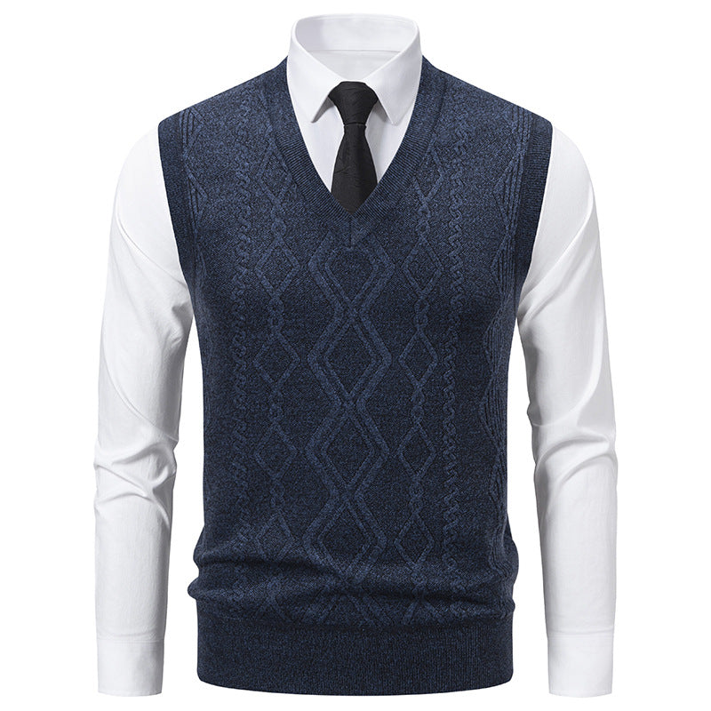 Herren elegante Strickweste mit V-Ausschnitt und strukturiertem Muster Echoarchiv