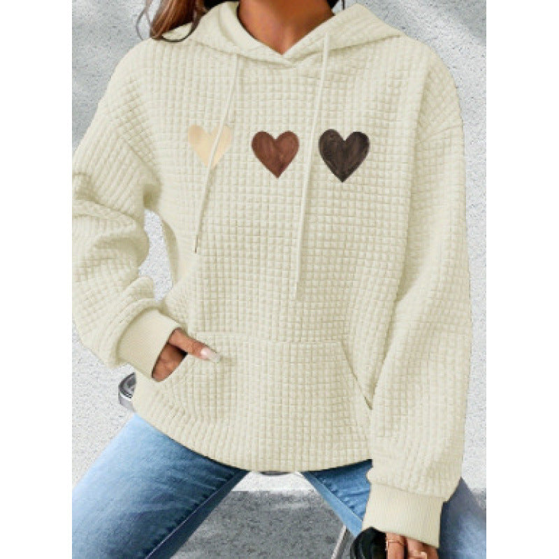 Damen Gemütlicher Kapuzenpullover mit Herzmotiv Echoarchiv
