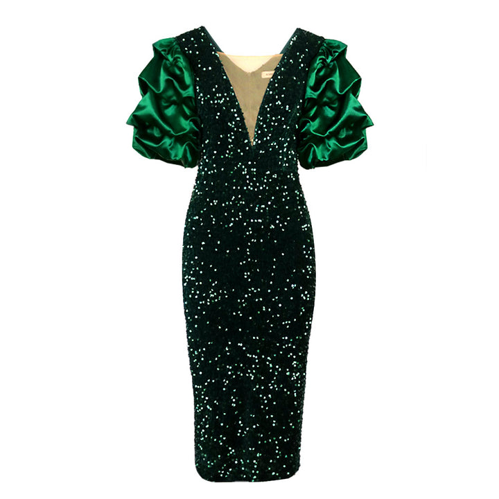 Damen Glamouröses Partykleid mit funkelnden Pailletten und voluminösen Ärmel Echo Archiv