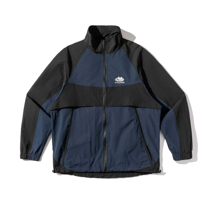 Unisex Leichte Colorblock-Windjacke im Boxy-Cut mit hohem Stehkragen und Kordelzugsaum Echoarchiv