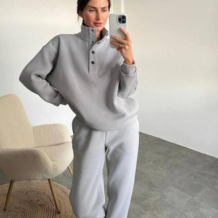 Damen nan kuscheliges Oversize Fleece-Set mit Stehkragen und Jogger Echo Archiv
