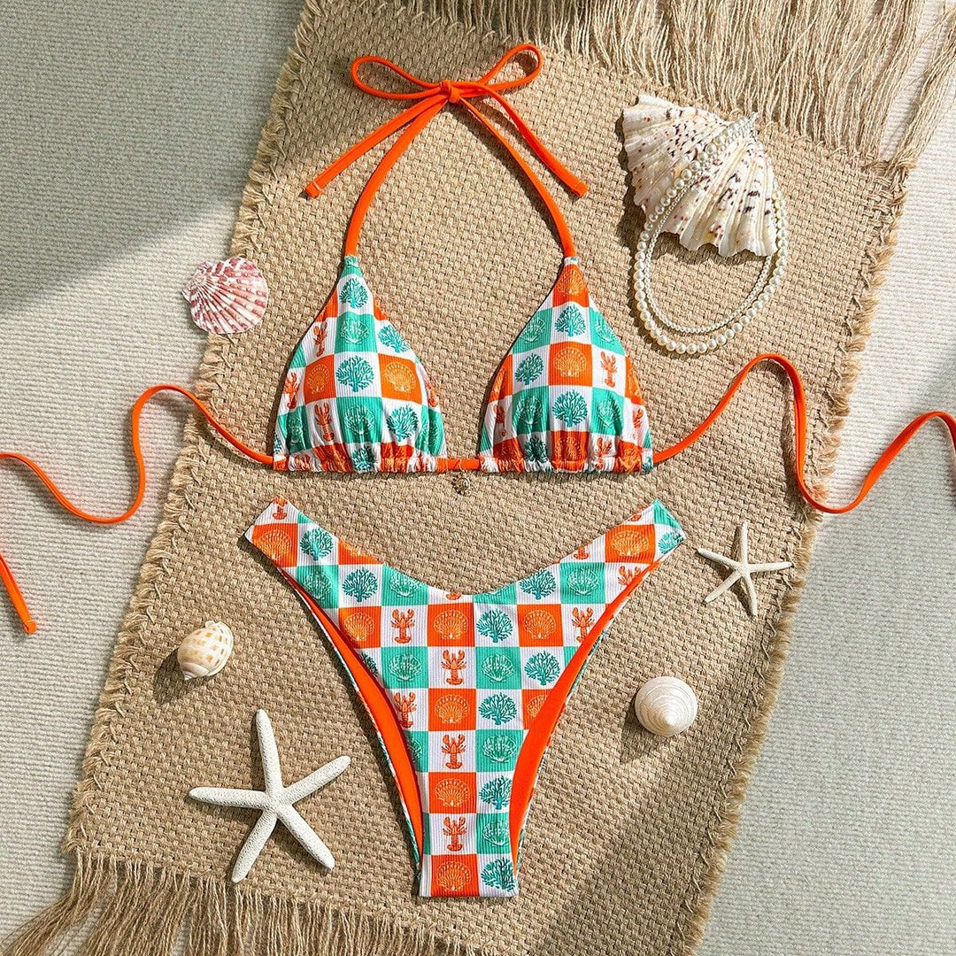 Damen Triangel-Bikini mit maritimen Mustern und verstellbaren Trägern Echo Archiv