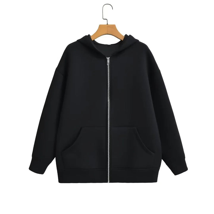 Unisex Oversize Kapuzenjacke mit durchgehendem Reißverschluss, Kängurutaschen und lässigem Boxy-Schnitt – Auréline
