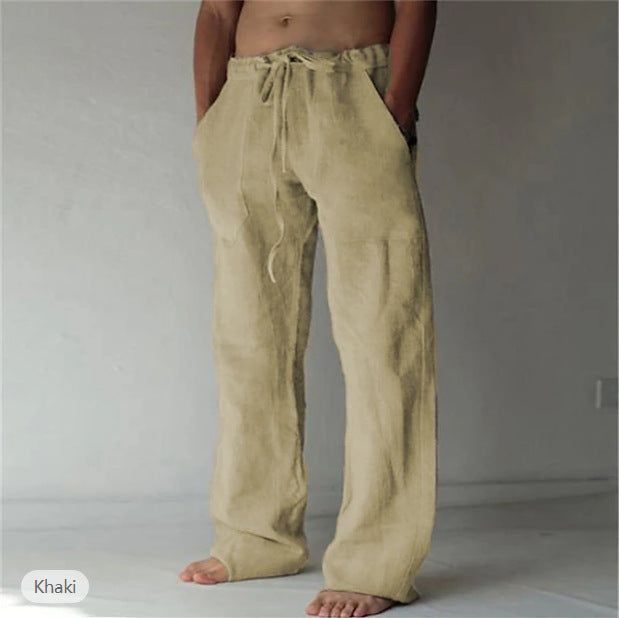 Herren Leinenhose mit weitem Schnitt Kordelzug und Seitentaschen – Sorevano