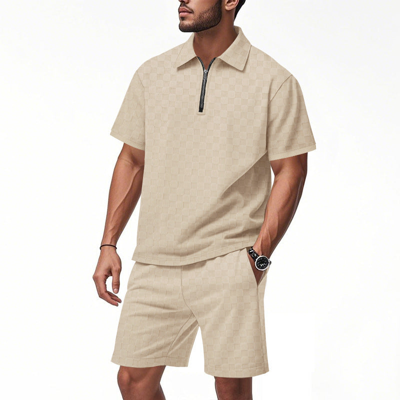 Herren Sportliches Kurzarm-Oberteil und bequeme Shorts mit Reißverschluss Echoarchiv