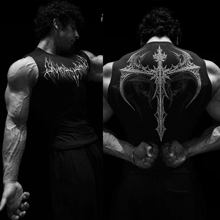 Herren nan figurbetontes Trainings-Tanktop mit tiefen Armausschnitten und filigranem Rückendruck Echo Archiv