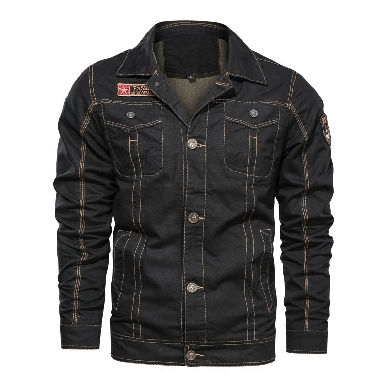 Herren Canvas Overshirt mit militärischer Optik Kontraststeppungen und Brustklappen – Taviero