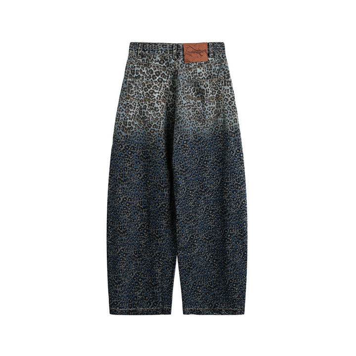 Damen Kurzgeschnittene Weite Jeans mit hoher Taille und Leopardenmuster Echoarchiv