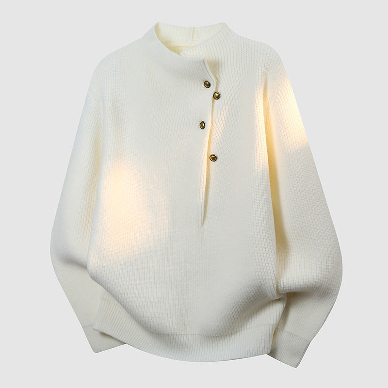 Damen Oversized Feinstrick-Pullover mit asymmetrischer Knopfleiste und Stehkragen Echoarchiv