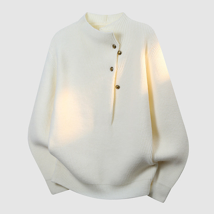 Damen Oversized Feinstrick-Pullover mit asymmetrischer Knopfleiste und Stehkragen Echoarchiv