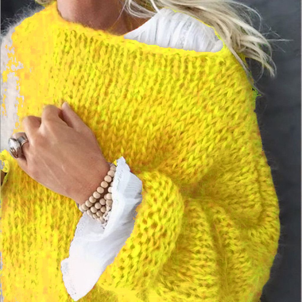 Damen Kurzgeschnitteter flauschiger Grobstrickpullover mit überschnittener Schulter – Mavelle