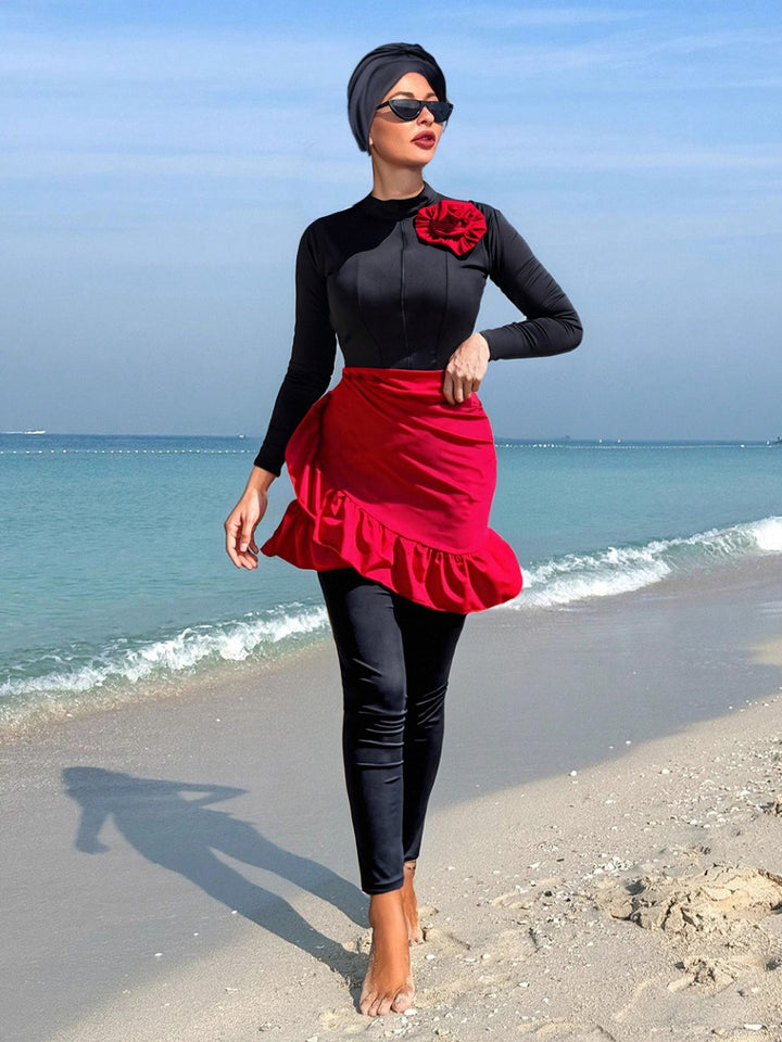 Damen Modischer Badeanzug mit Rock und Langarm Echo Archiv