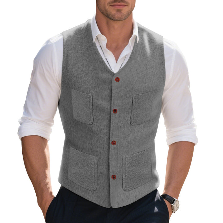 Herren elegante Weste aus hochwertigem Wollmix mit praktischen Taschen und Knopfdetails Echoarchiv