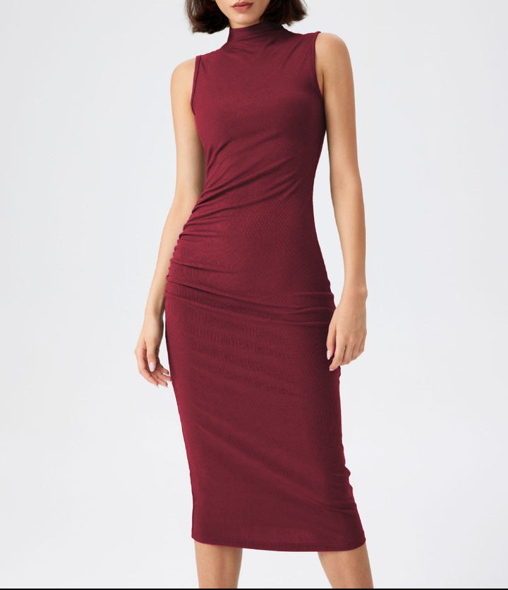 Damen elegantes Midi-Kleid mit figurbetontem Schnitt und hohem Kragen Echo Archiv