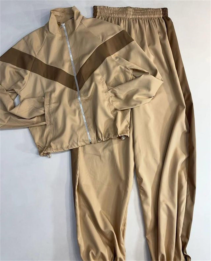 Damen tailliertes Zip-Trainingsset mit Chevron-Einsatz, Kordelzugsaum und hochgeschnittener Jogginghose – Avérine