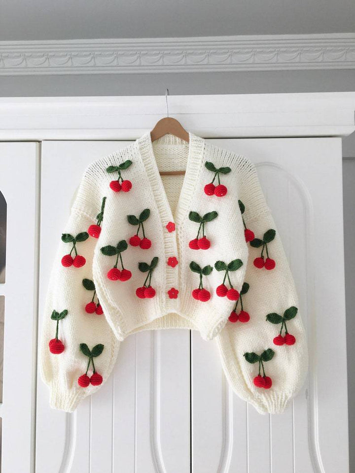 Damen Verspielter Strickcardigan mit Kirschen-Design