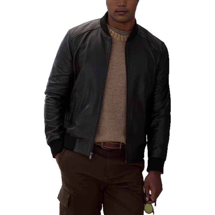 Herren elegante Lederjacke im Biker-Stil mit modischem Stehkragen Echoarchiv