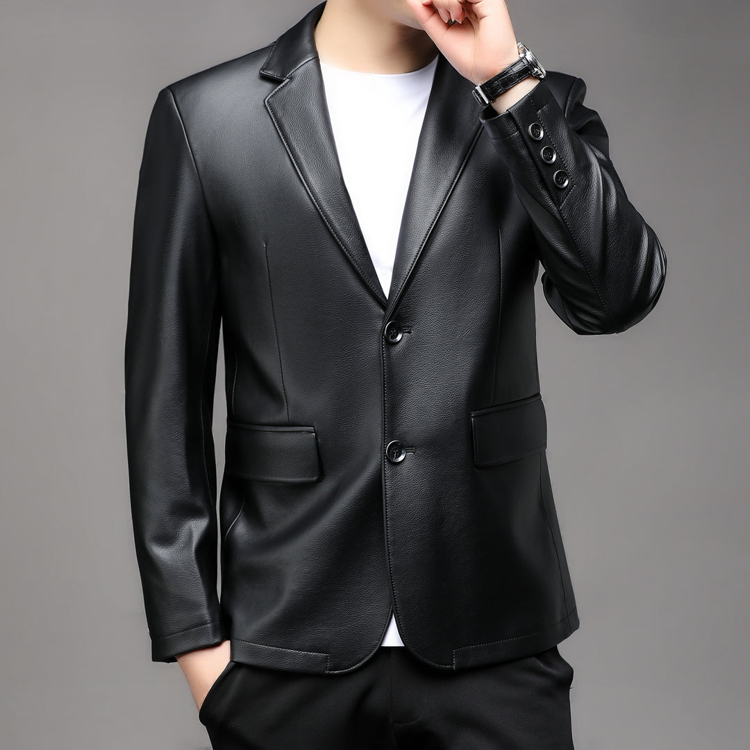 Herren eleganter Kunstleder-Blazer mit klassischem Schnitt Echoarchiv