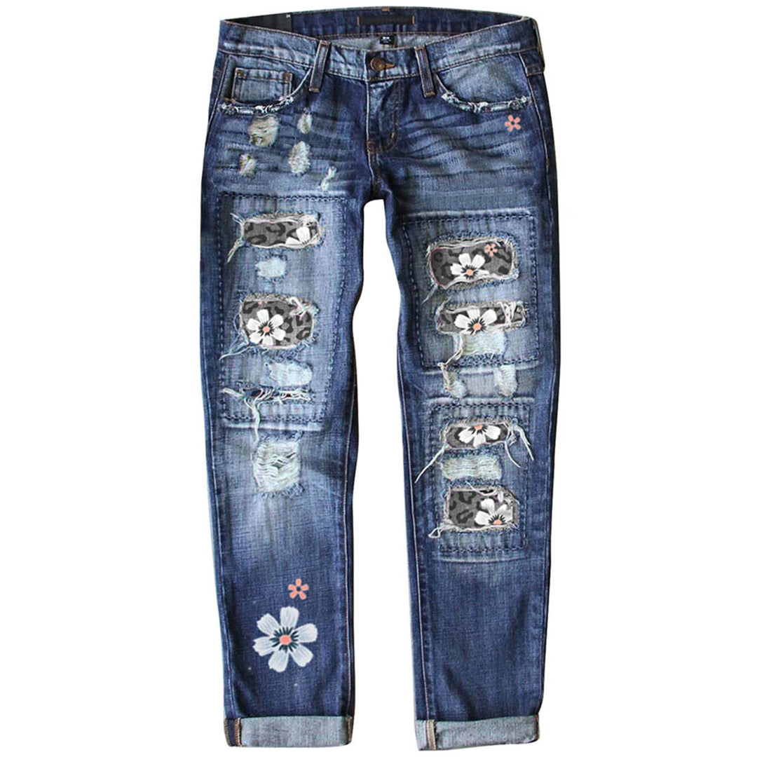 Damen nan verwaschene schmale Jeans mit Leopardenpatches und Glitzerbesatz Echo Archiv