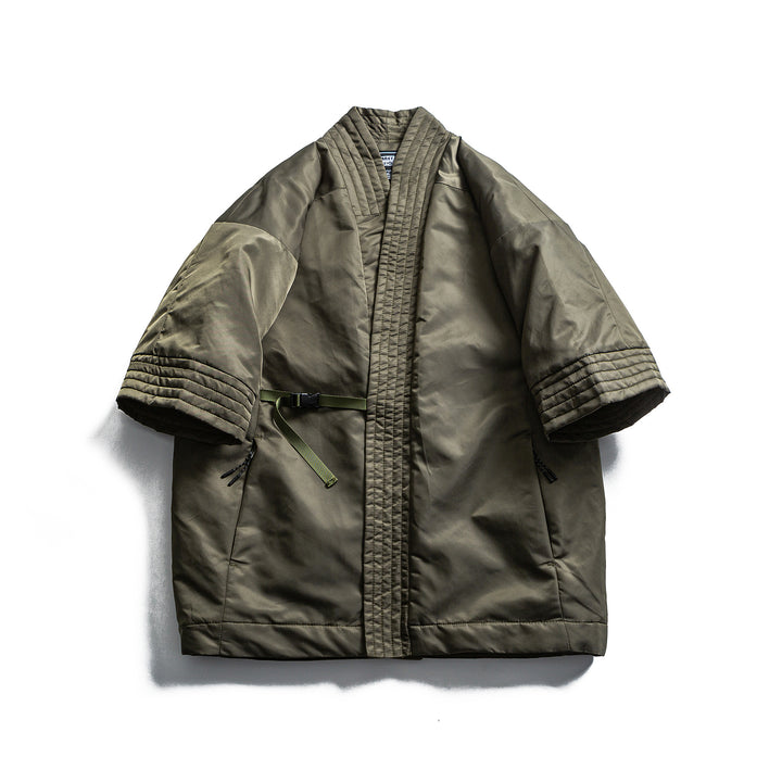 Unisex Gepolsterte Kimono-Jacke mit kurzem Ärmel und Taillengürtel Echoarchiv