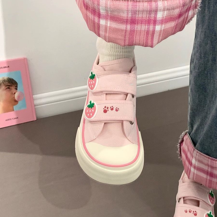 Damen Freizeit-Sneaker mit niedlichen Erdbeer-Applikationen und praktischem Klettverschluss Echo Archiv