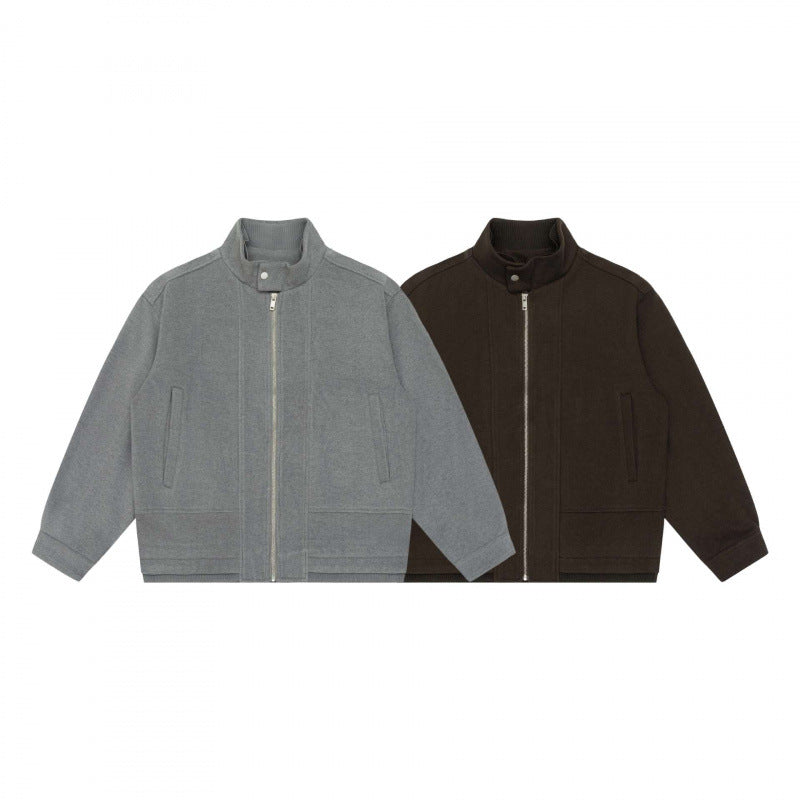 Herren Kurz geschnittener Boxy‑Blouson aus Wollmix mit Stehkragen, Metallreißverschluss und verdeckten Eingrifftaschen Echo Archiv