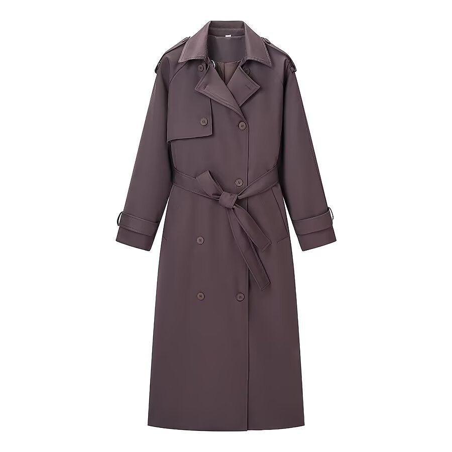 Damen Langer Taillierter Trenchcoat mit Bindegürtel und Doppelreihe Echo Archiv