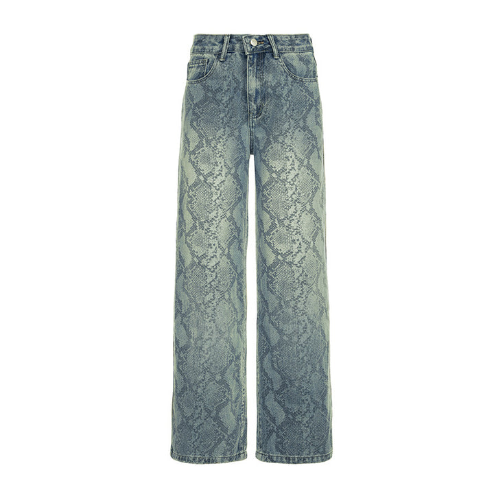 Damen nan hochgeschnittene Jeans mit Schlangenprint, weitem Bein und geradem Schnitt Echo Archiv