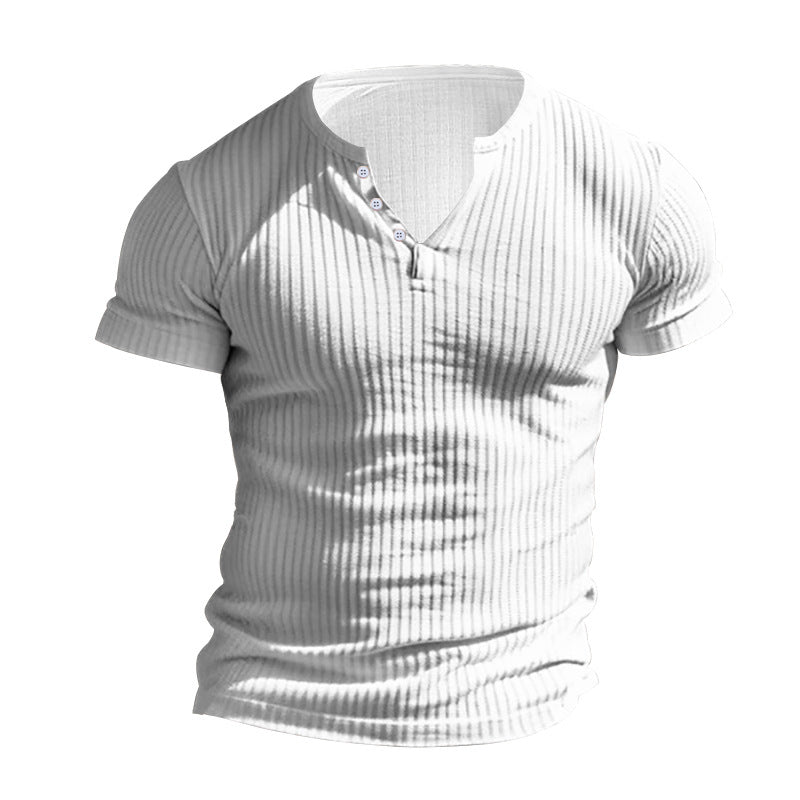 Herren elegantes Kurzarmshirt mit strukturiertem Rippdesign und Knopfleiste Echoarchiv