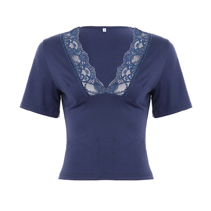 Damen Elegantes V-Ausschnitt Shirt mit Spitze Echo Archiv