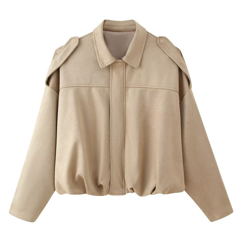 Damen Kurzgeschnittene Oversize Blousonjacke mit Schulterklappen – Célinea